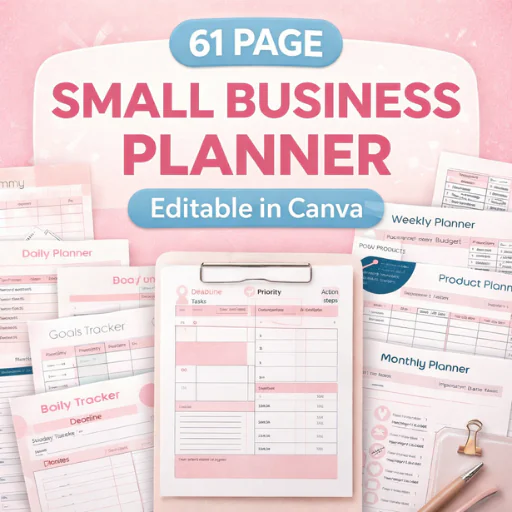 Small Business Planner Canva Template (61 Pages) – Business System, Finance, Marketing & Operations