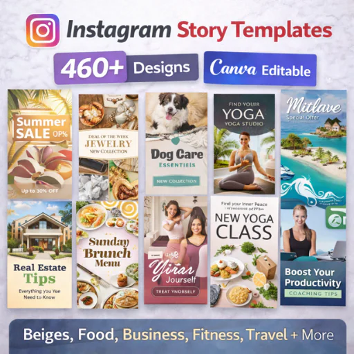 Ultimate Instagram Story Templates Bundle – 460+ Canva Editable Designs (1080×1920) | Multi-Niche