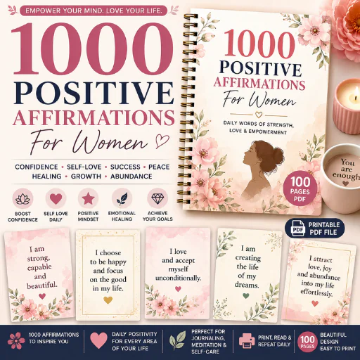 1000 Positive Affirmations for Women – 100 Page Printable PDF | Self-Love, Confidence, Healing & Emp
