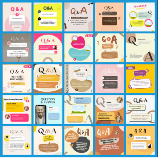 Instagram Q&A Content Kit– 25 Canva Editable 1080×1080 Templates | Engagement Boost Social Media