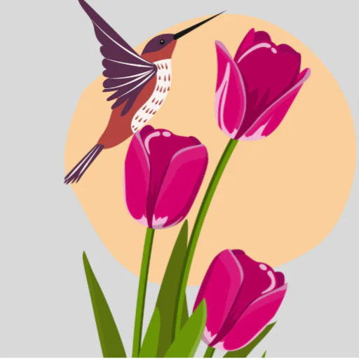 Tulips Flower Wall Art Printable – Pink Floral Rising Sun Digital Download (5 Sizes Included)