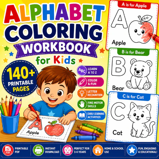 Alphabet Coloring Workbook for Kids – 140+ Printable PDF Pages | ABC Coloring, Letter Recognition